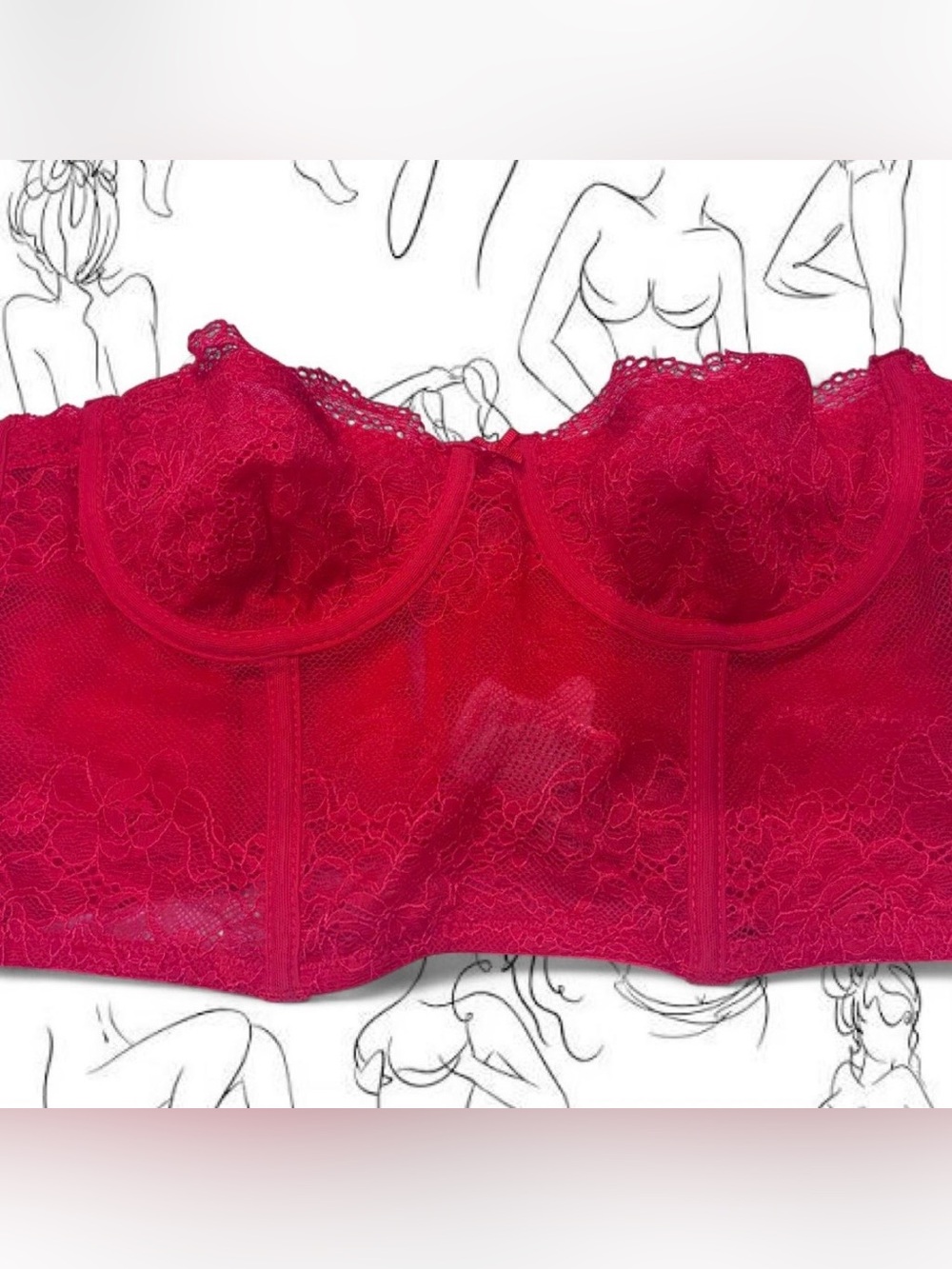 Cotton On Bra Red Lace Underwired Boned Strapless Bustier Corset Top NWOT Sz 32B